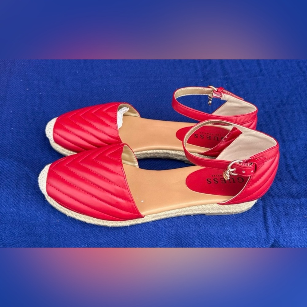 Guess Red Quilted Espadrille Ankle-Strap Flats
